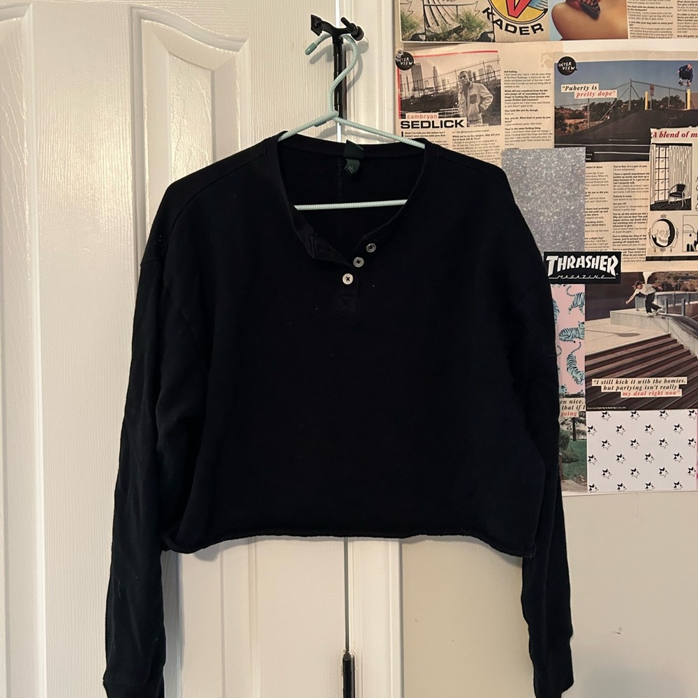 Wild Fable Black Cropped Polo Sweatshirt